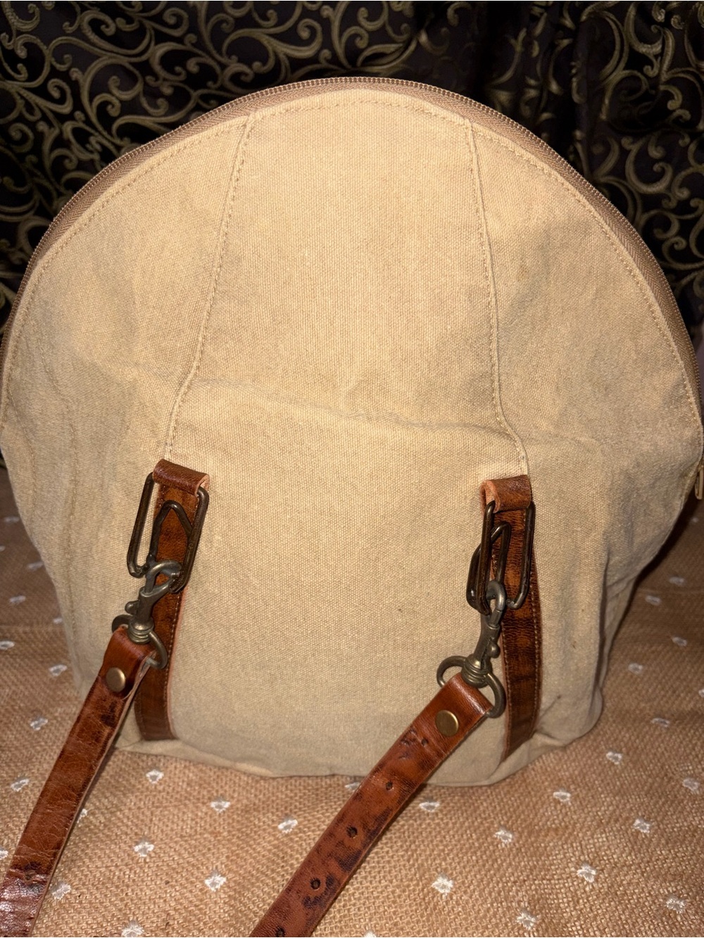 Mona B Cream Canvas Crossbody with Tan Accents - Picture 7 of 13